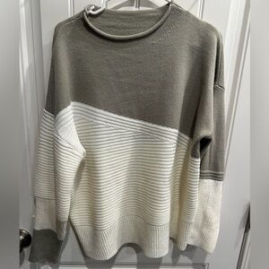 SHEIN Olive and Cream Colorblock Knit Sweater